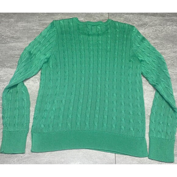 RALPH LAUREN SZ L Kelly Green Cotton Viscose Cable Knit 3 Button Preppy Classic - Picture 6 of 8
